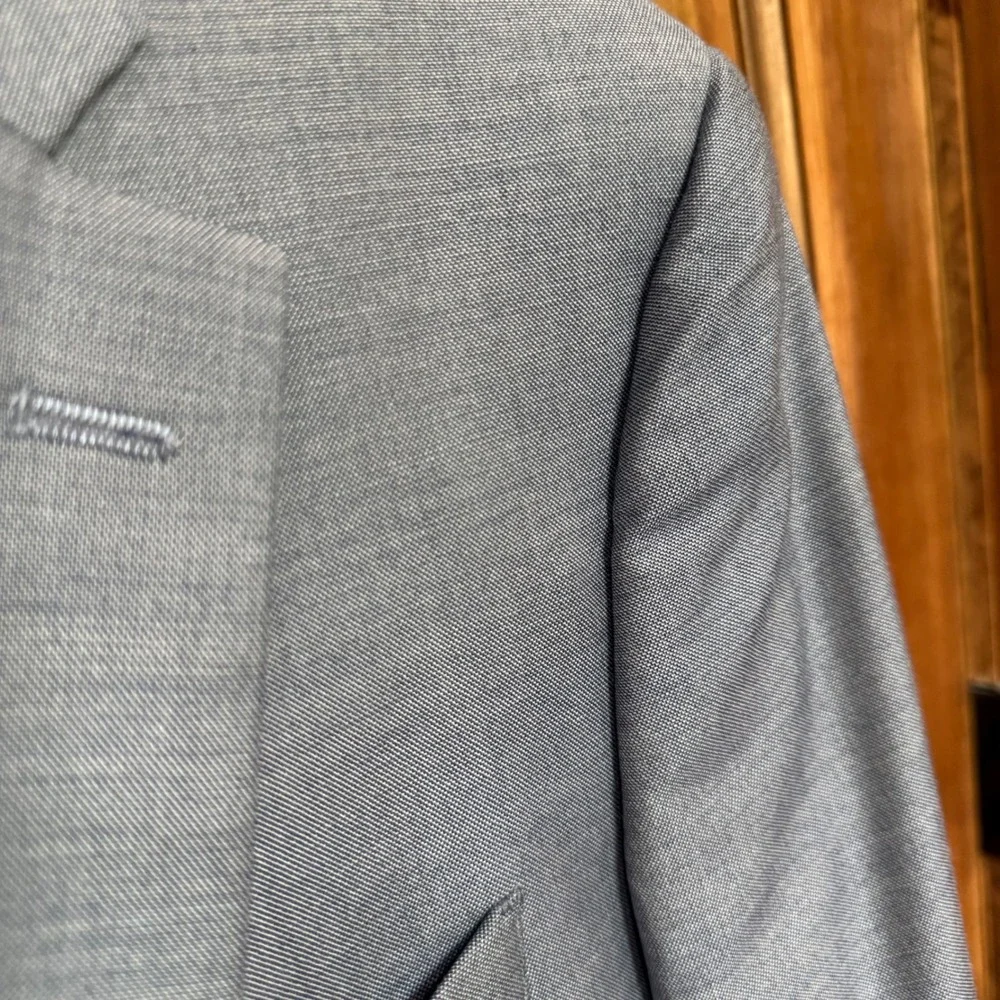J Ferrar Mens Slim Sharkskin Blazer Jacket Light Blue Grey Two Button Notch 40R